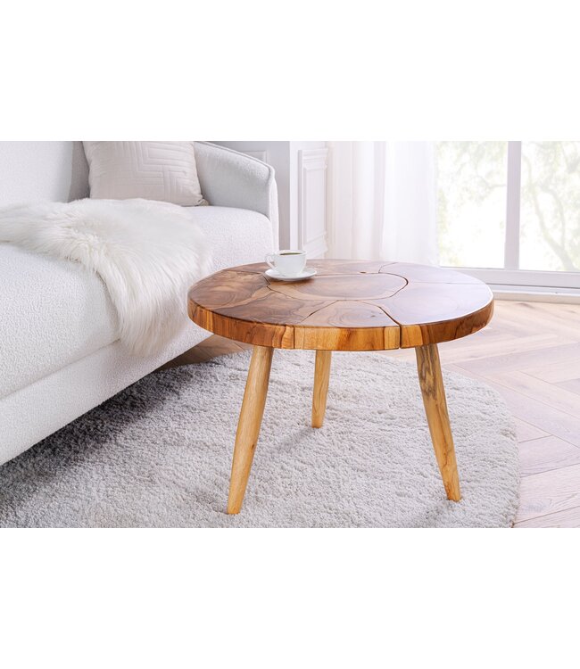 Invicta Interior Ronde massief houten salontafel MOSAIK 60cm naturel teakhouten boomstam handgemaakt - 44712