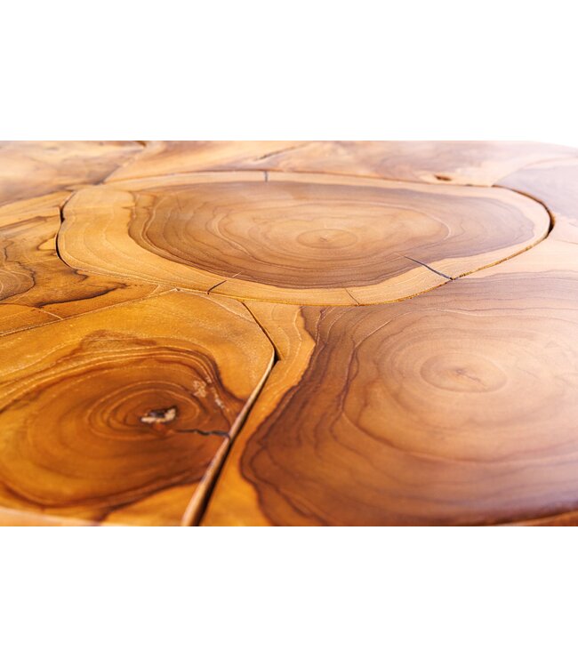 Invicta Interior Ronde massief houten salontafel MOSAIK 60cm naturel teakhouten boomstam handgemaakt - 44712