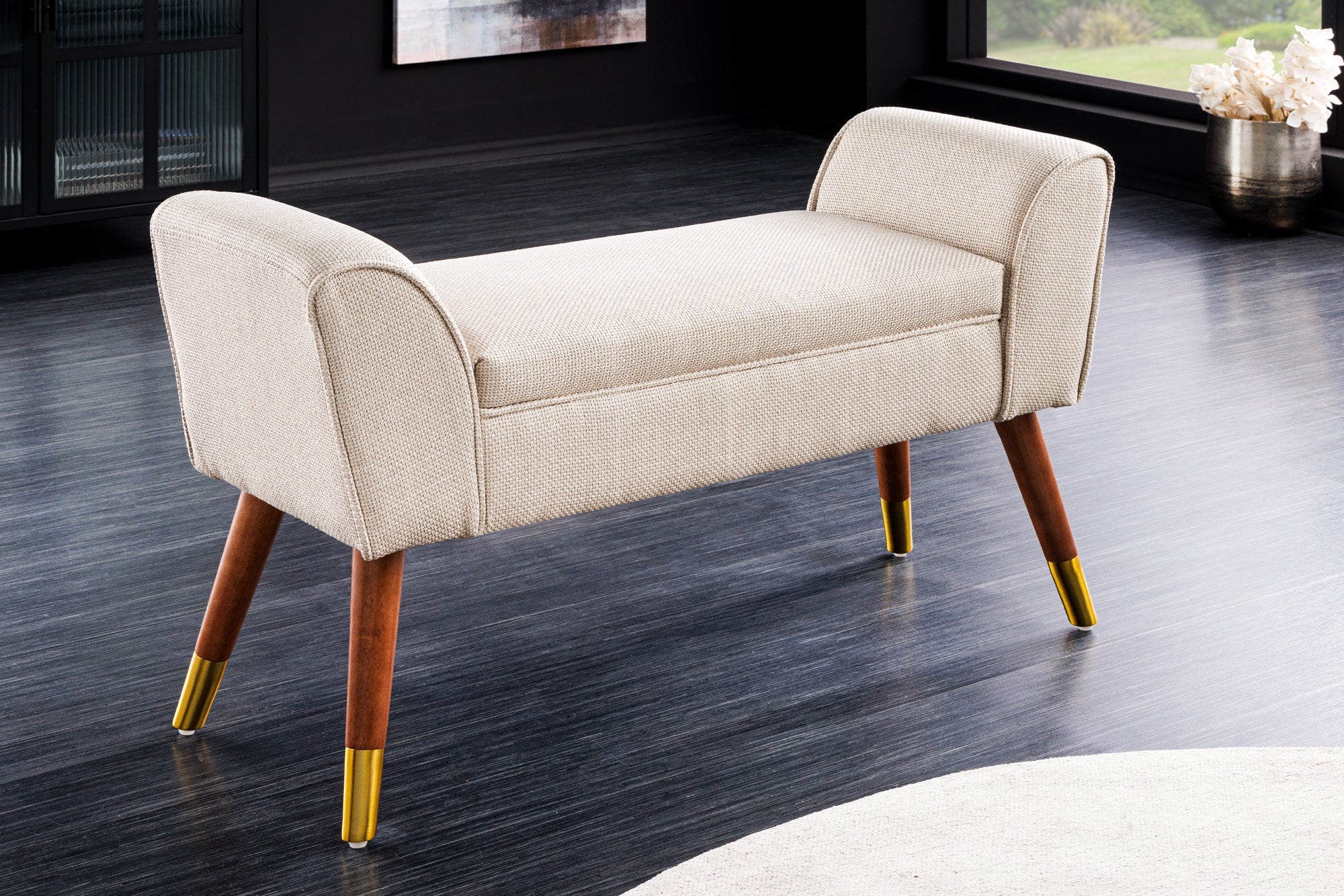Retro Bank SCARLETT 90cm beige structuurstof met armleuningen - 44780 afbeelding