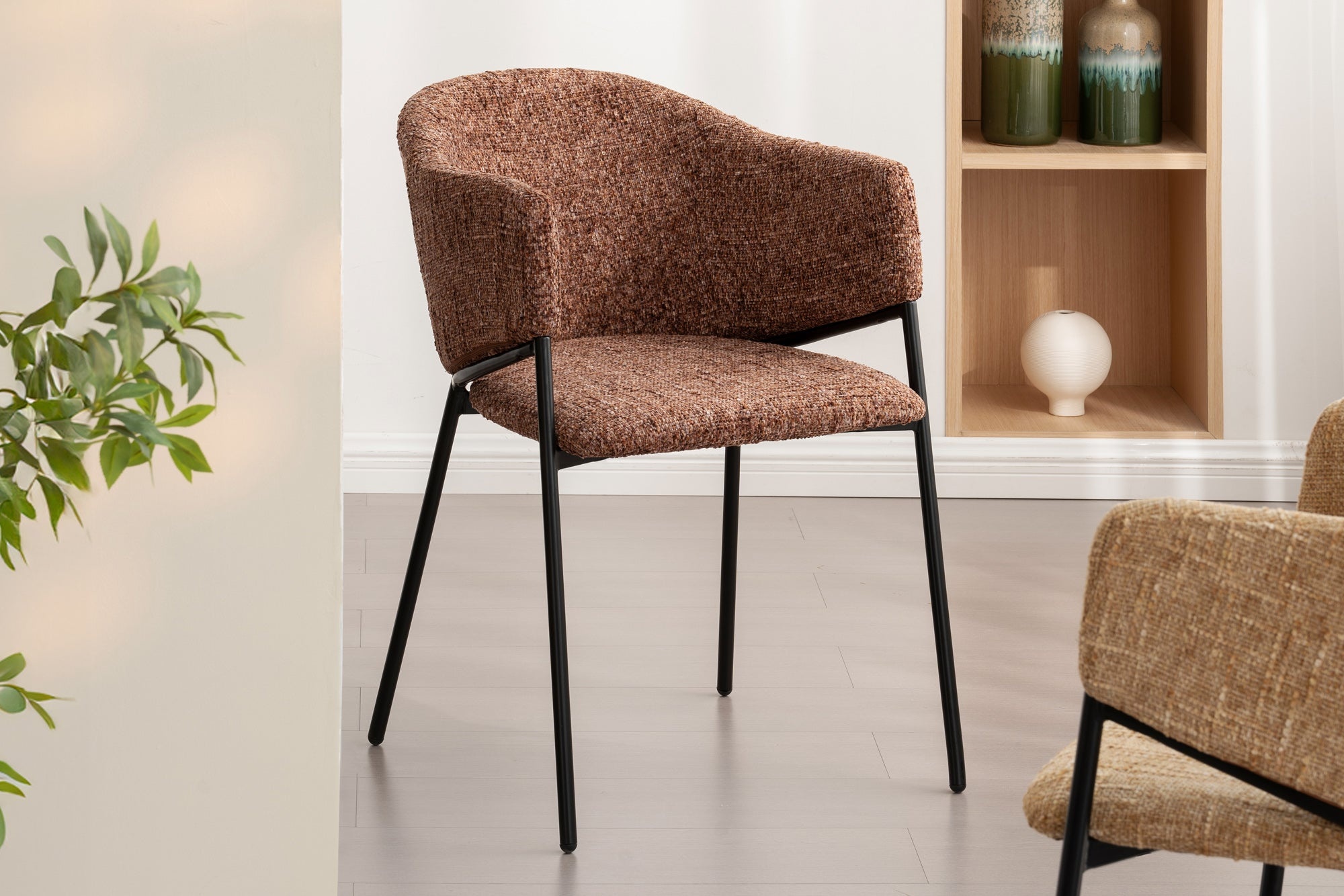 Design Stoel NOBLESSE Bruin Chenille Zwart Metalen Frame - 47579 afbeelding