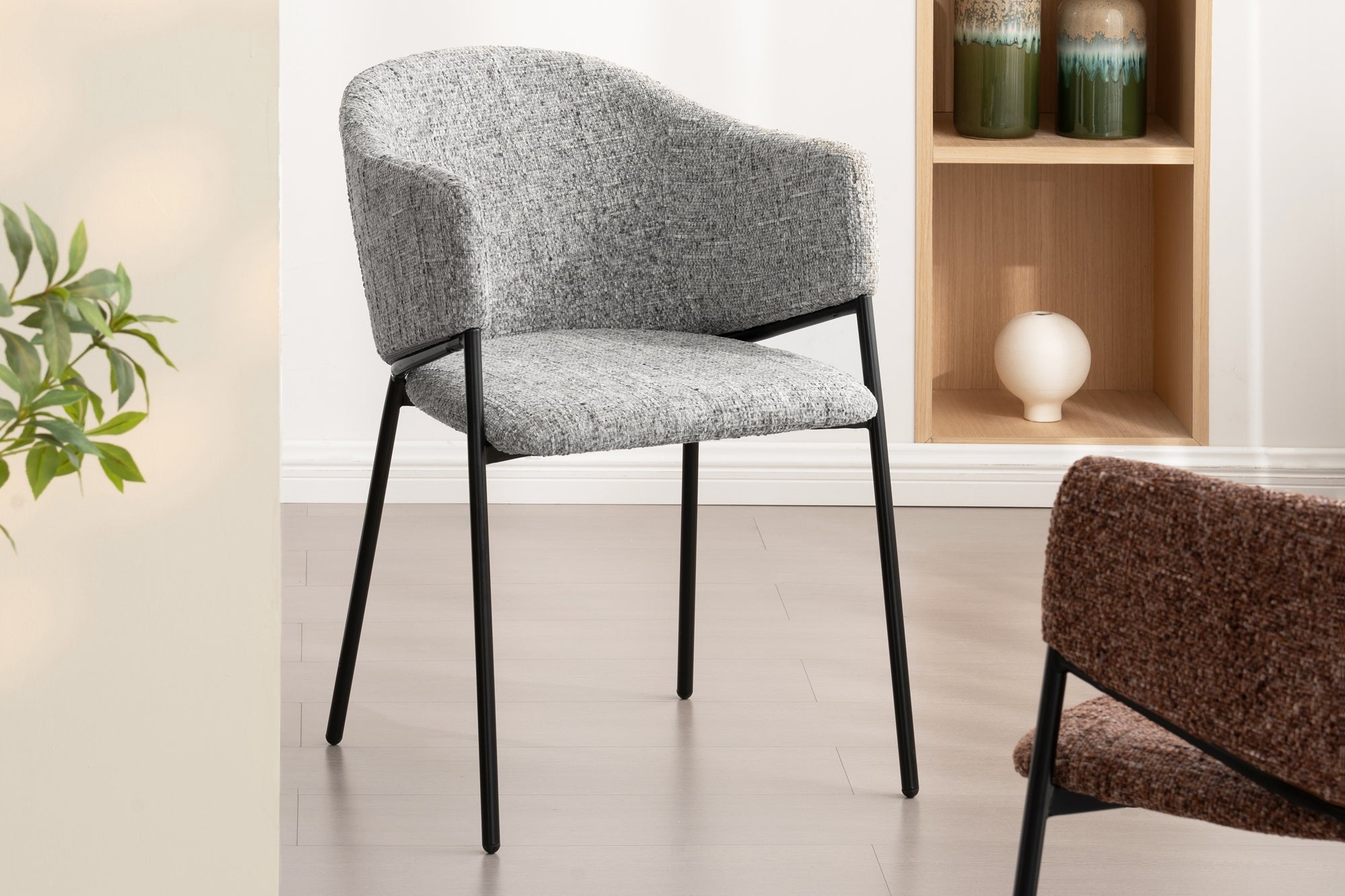 Design Stoel NOBLESSE Grijs Chenille Zwart Metalen Frame - 47577 afbeelding