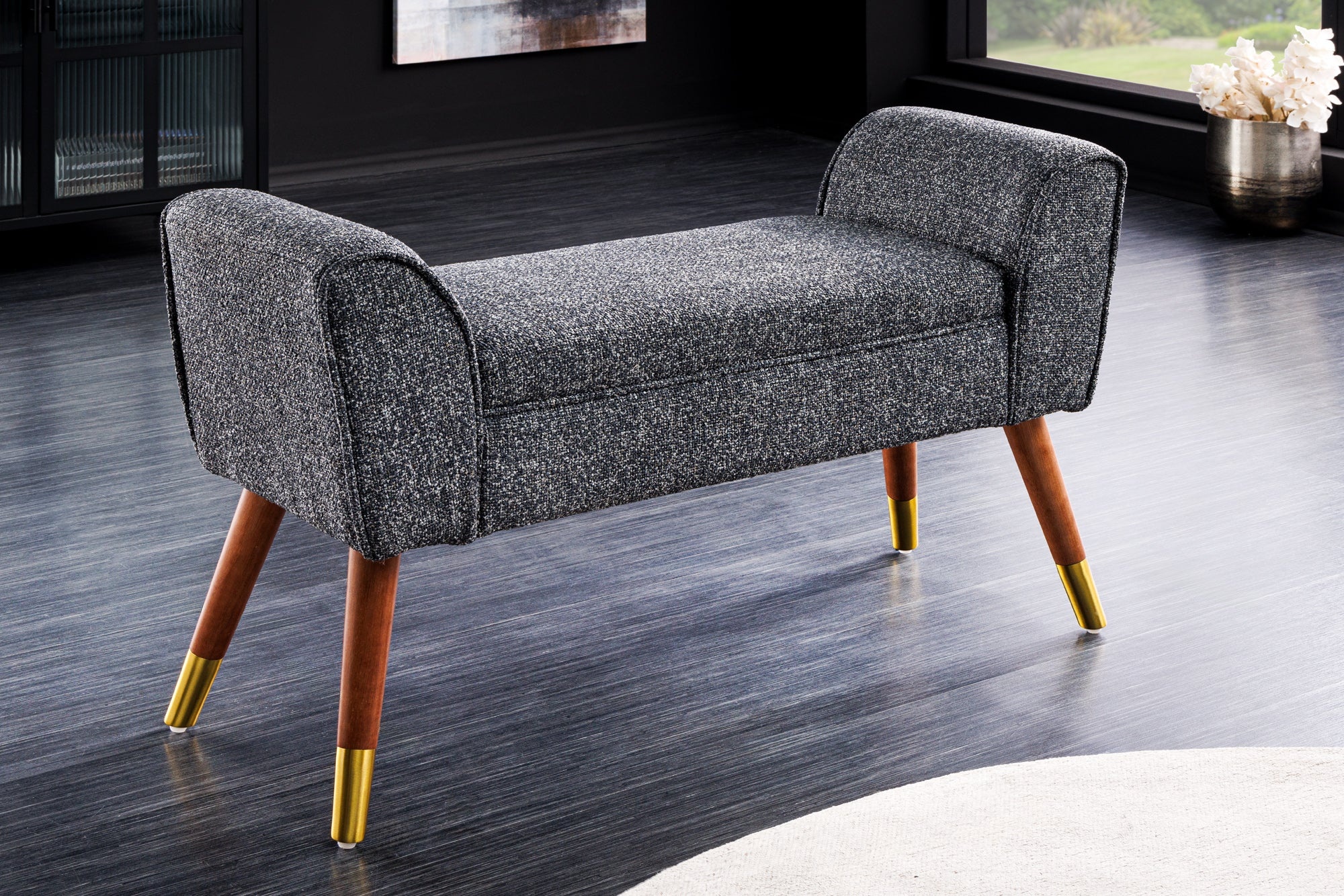 Retro Bank SCARLETT 90cm antraciet bouclé met armleuningen - 44781 afbeelding
