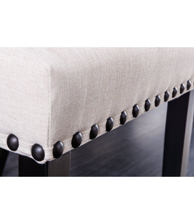 Invicta Interior Design Stoel CASTLE beige zwart Getextureerde stof Houten poten Chesterfield - 43215