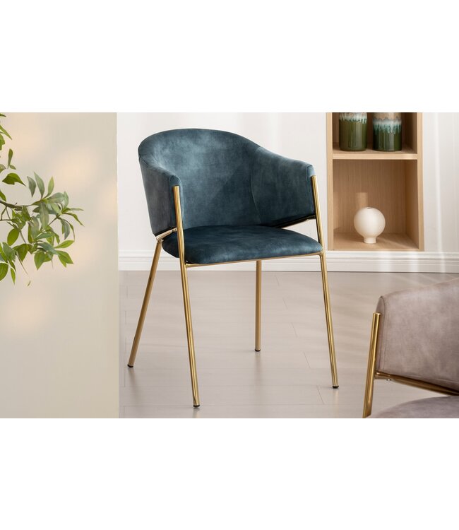 Invicta Interior Design Stoel NOBLESSE petrol fluweel goud verchroomd metalen frame - 47581