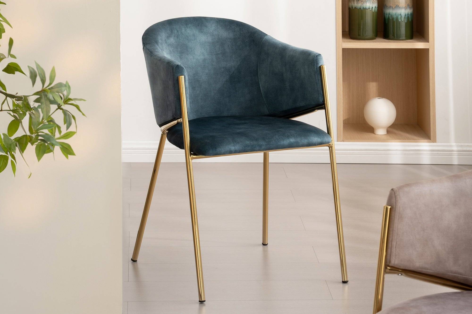 Design Stoel NOBLESSE petrol fluweel goud verchroomd metalen frame - 47581 afbeelding