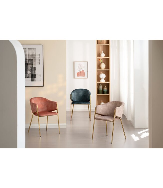 Invicta Interior Design Stoel NOBLESSE petrol fluweel goud verchroomd metalen frame - 47581