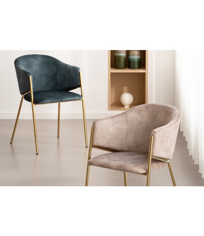 Invicta Interior Design Stoel NOBLESSE petrol fluweel goud verchroomd metalen frame - 47581