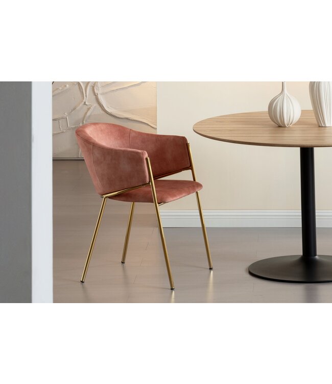 Invicta Interior Design Stoel NOBLESSE rosé fluweel goud verchroomd metalen frame retro look - 47583