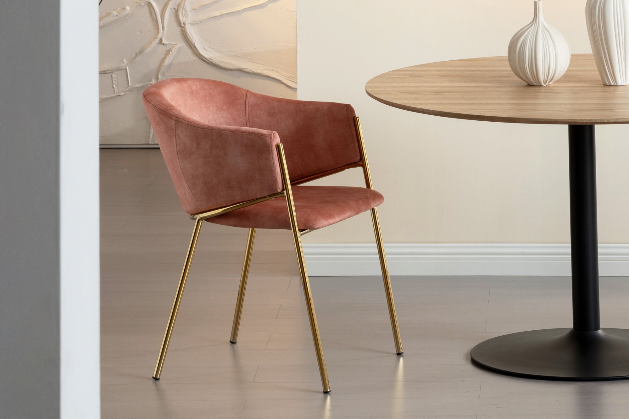 Design Stoel NOBLESSE rosé fluweel goud verchroomd metalen frame retro look - 47583 afbeelding