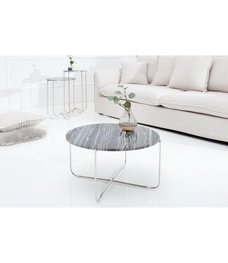 Invicta Interior Exclusieve salontafel NOBLE 65cm grijs echt marmer rond zilver metaal - 38011