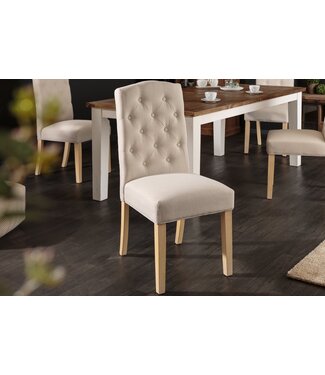 Invicta Interior Elegante stoel CASTLE beige met Chesterfield stiksels in landelijke stijl - 40070