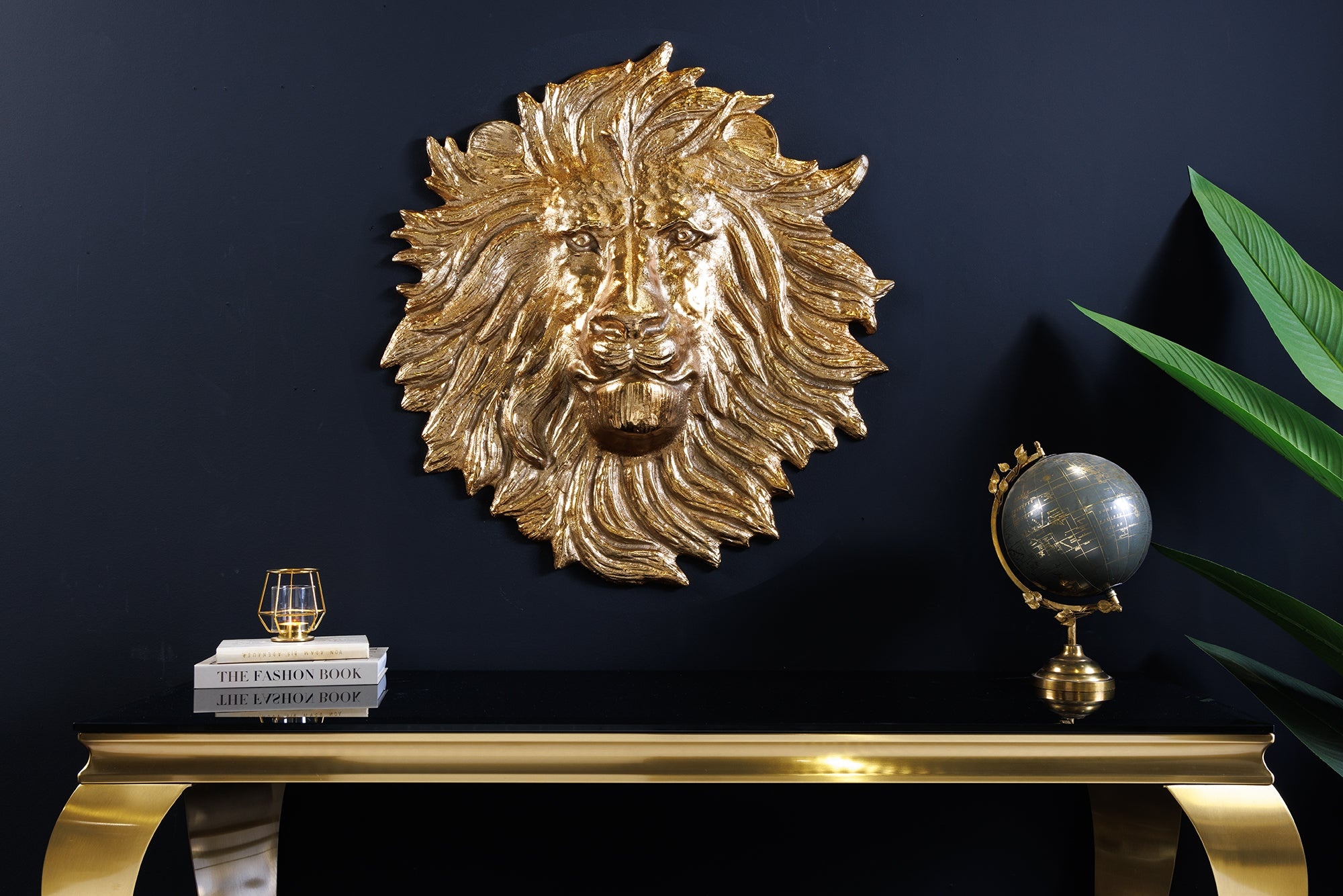 Gouden wanddecoratie WILDLIFE LION 60cm gouden metalen leeuwenkop sculptuur handgemaakt - 43953 afbeelding