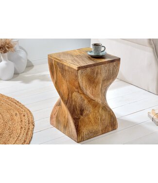Invicta Interior Massieve kruk TWIST 45cm natuurlijke mangohouten handgemaakte bijzettafel - 43849