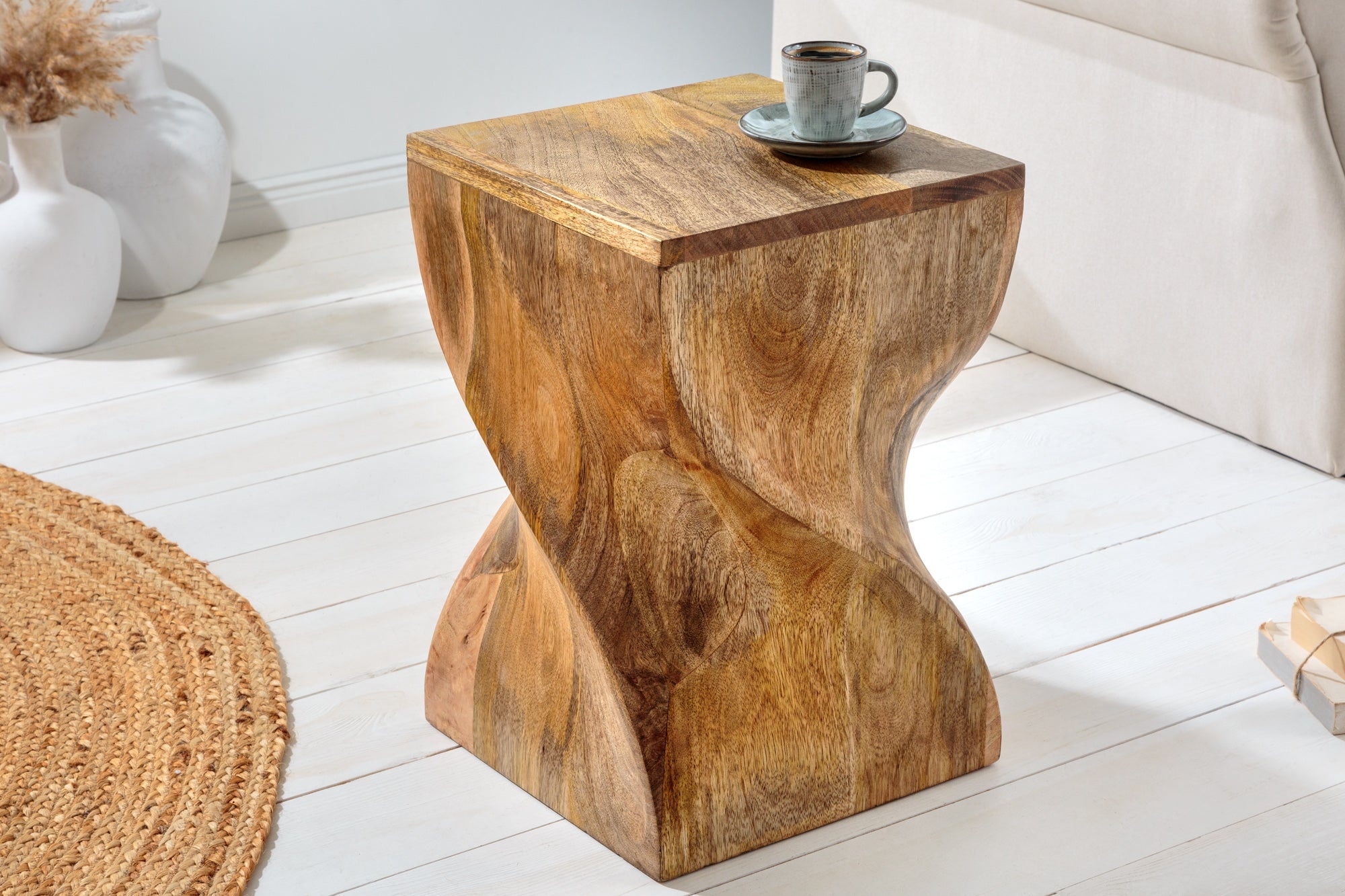 Massieve kruk TWIST 45cm natuurlijke mangohouten handgemaakte bijzettafel - 43849 afbeelding