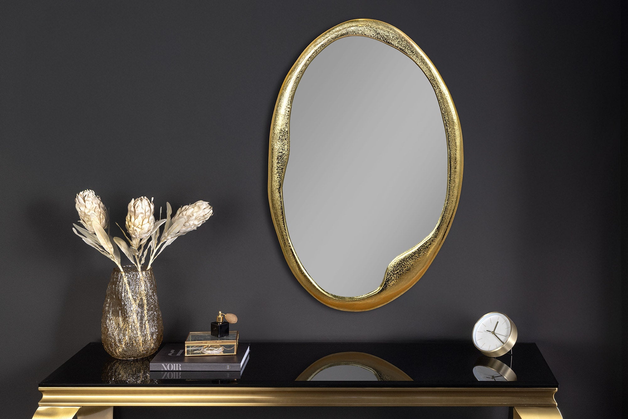 Ovale wandspiegel ABSTRACT 70cm goud metaal handgemaakt - 46098 afbeelding