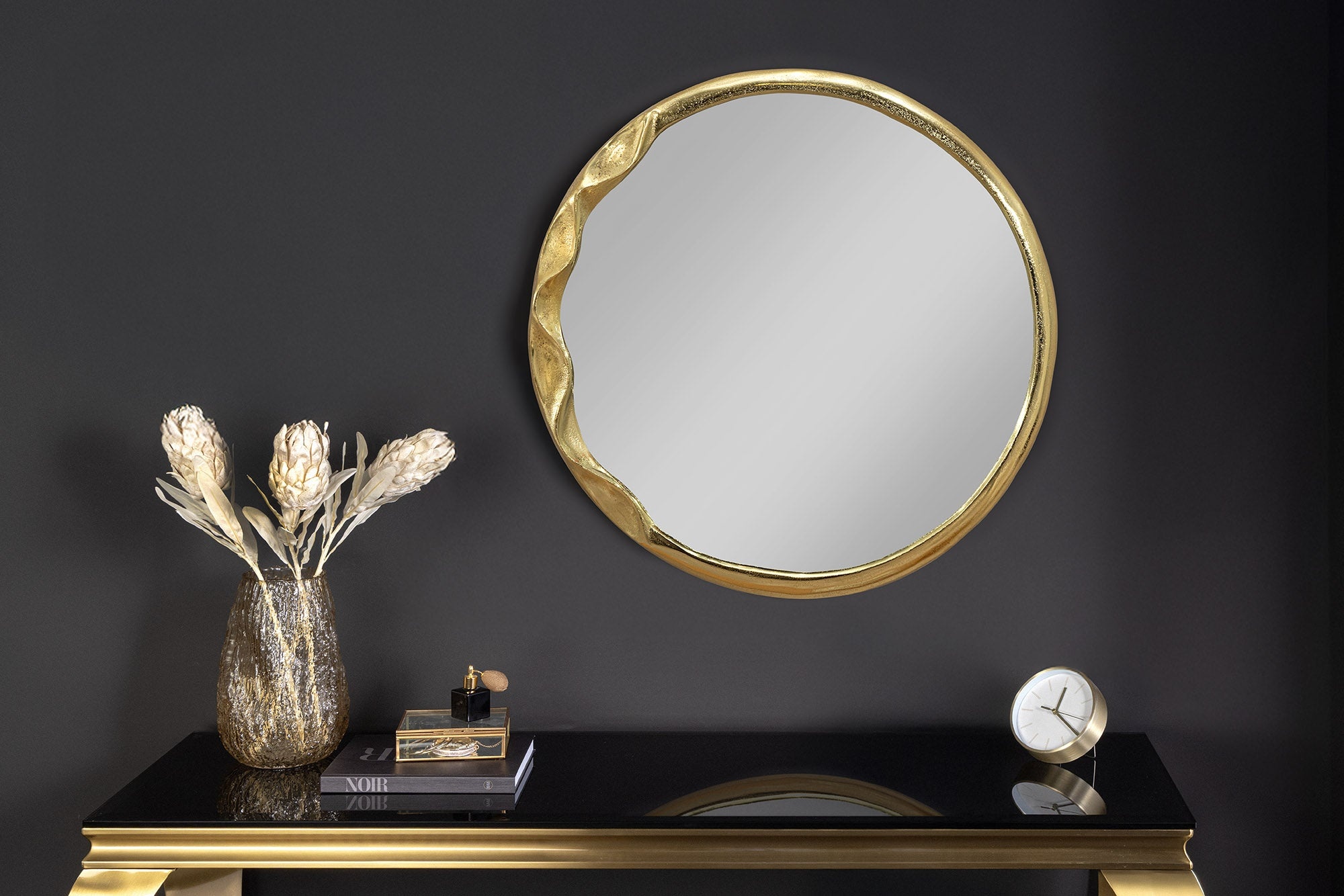 Ronde wandspiegel ABSTRACT 55cm goud metaal handgemaakt - 46099 afbeelding