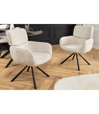 Invicta Interior Draaibare Retro Stoel UNIEKE champagne beige chenille metalen poten met armleuning - 46322 Invicta Interior Draaibare Retro Stoel UNIEKE champagne beige chenille metalen poten met armleuning - 46322