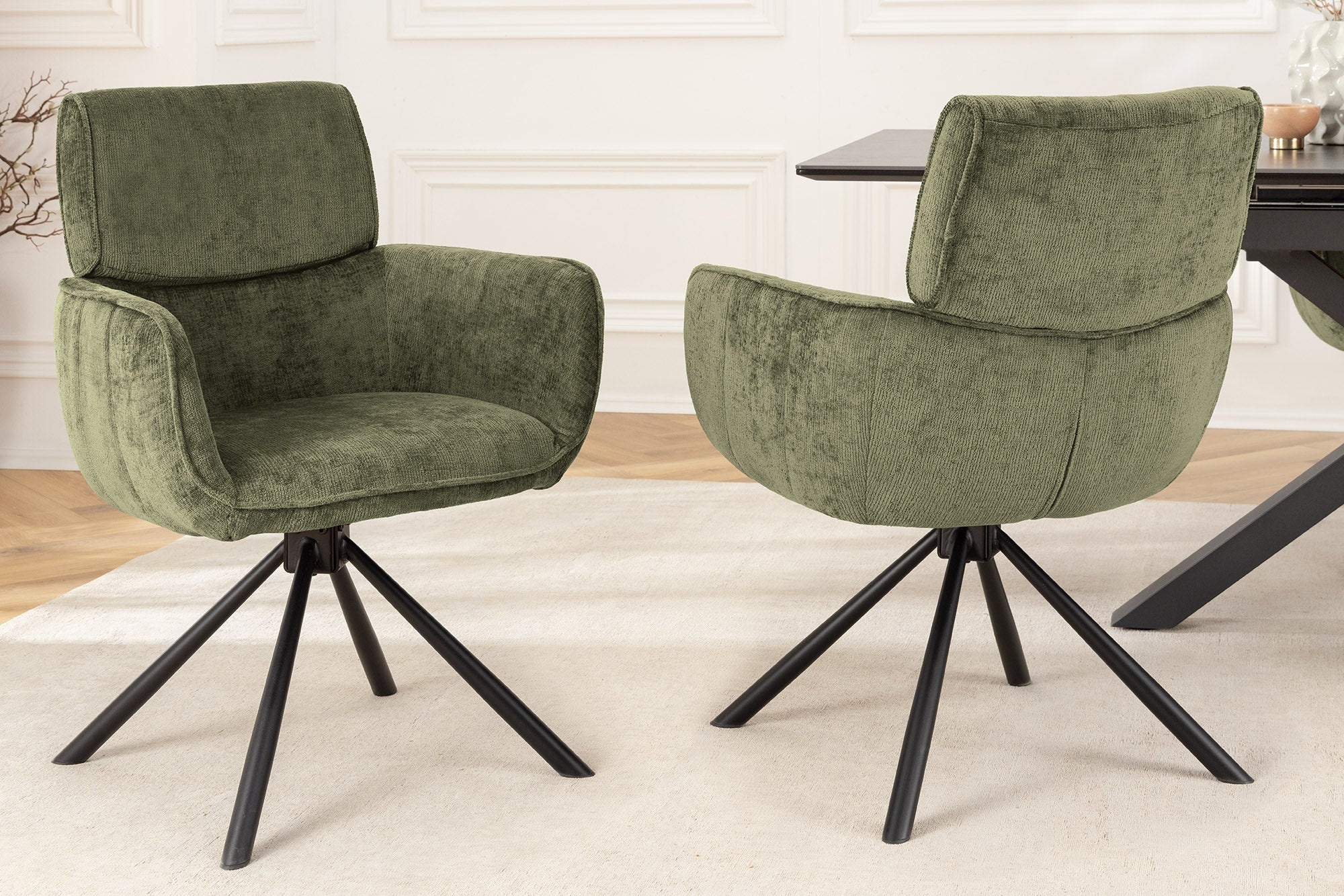 Draaibare Retro Stoel UNIEKE Groene Chenille Zwarte Metalen Poten met Armleuning - 46320 afbeelding