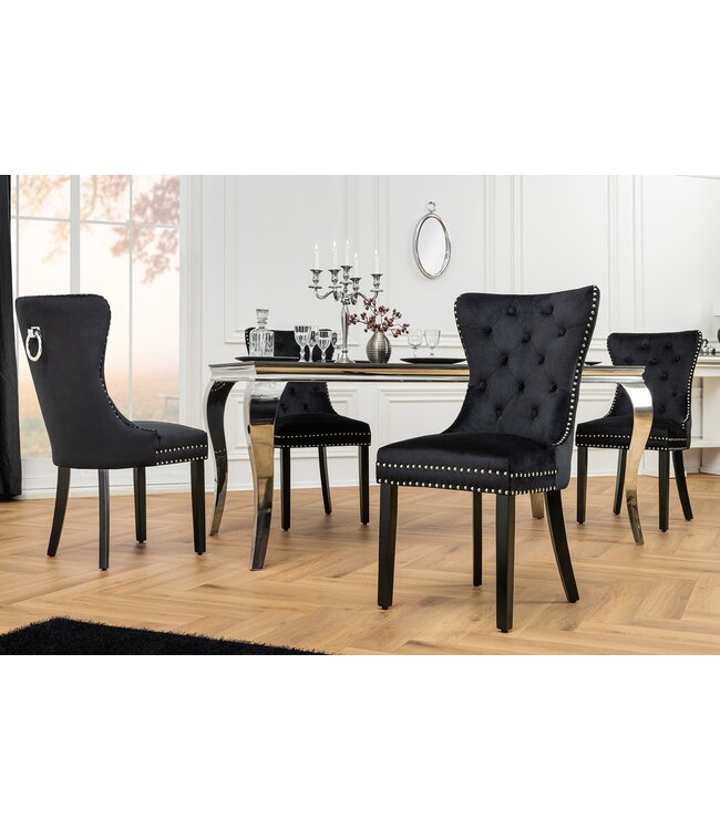 Invicta Interior Chesterfield Stoel CASTLE Zwart fluweel massief houten decoratieve klinknagels met comfortabel handvat - 44587