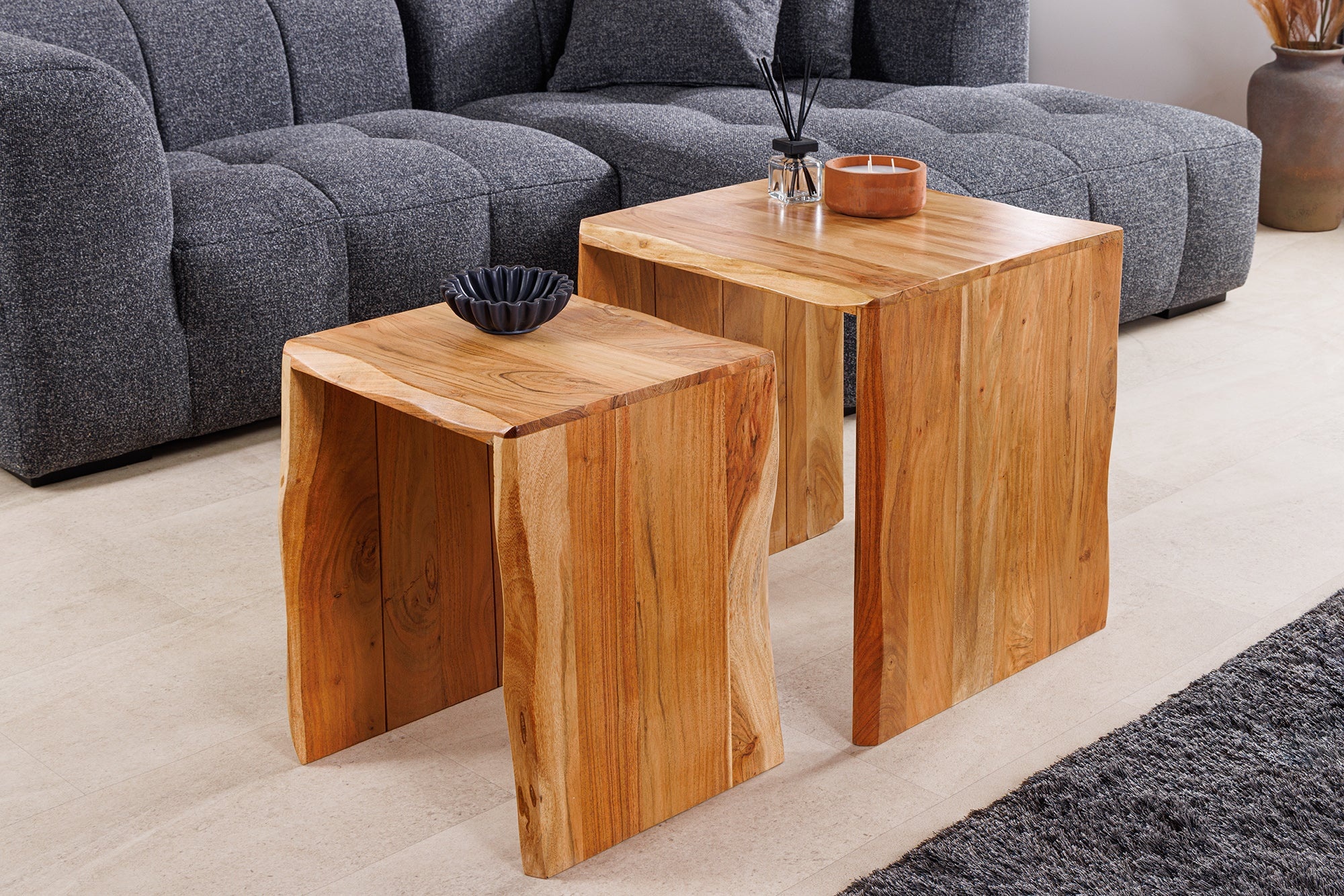 Set van 2 bijzettafels MAMMUT 55cm bruin massief acaciahout - 45762 afbeelding