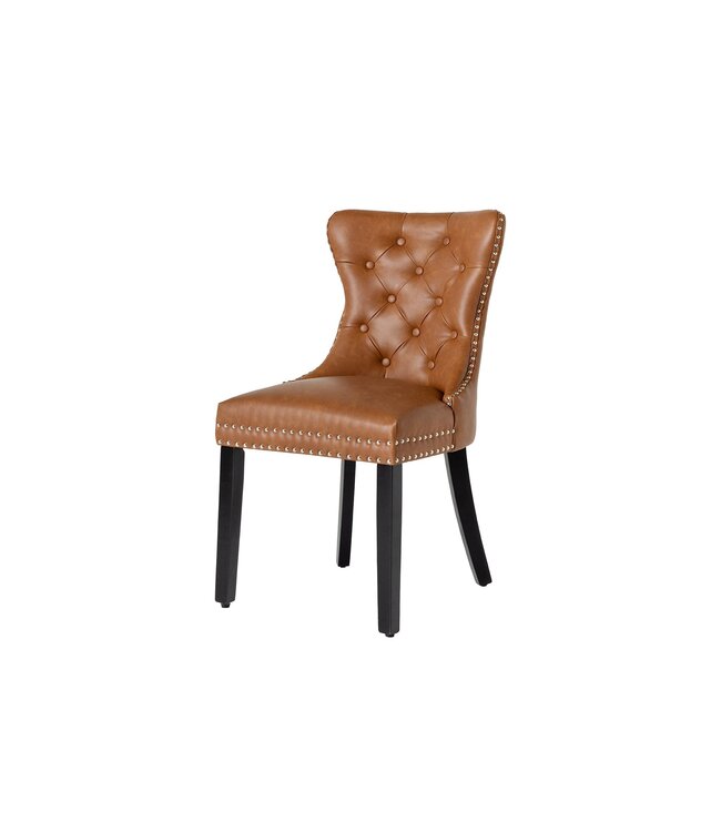 Invicta Interior Chesterfield Stoel CASTLE Bruin Kunstleer Zwart Massief Hout met Comfort Handvat - 44586