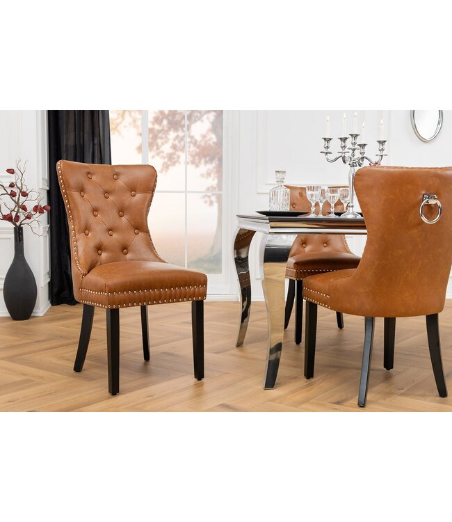 Invicta Interior Chesterfield Stoel CASTLE Bruin Kunstleer Zwart Massief Hout met Comfort Handvat - 44586