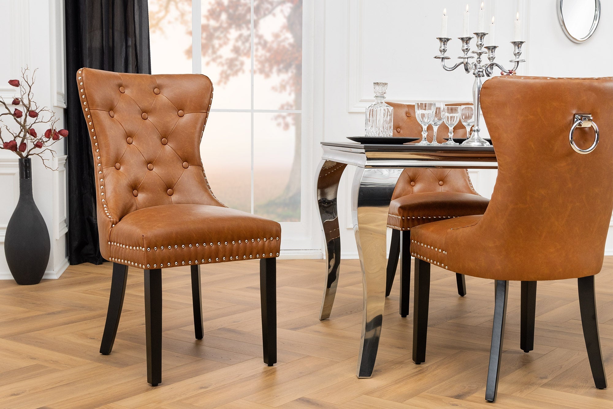 Chesterfield Stoel CASTLE Bruin Kunstleer Zwart Massief Hout met Comfort Handvat - 44586 afbeelding