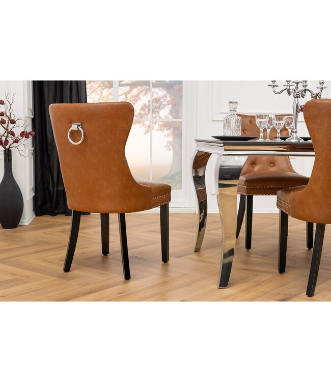 Invicta Interior Chesterfield Stoel CASTLE Bruin Kunstleer Zwart Massief Hout met Comfort Handvat - 44586