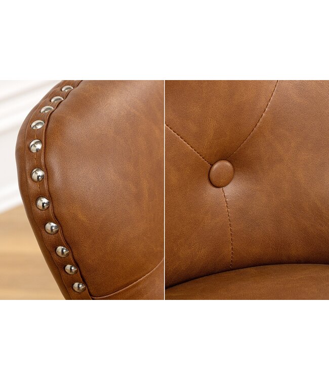 Invicta Interior Chesterfield Stoel CASTLE Bruin Kunstleer Zwart Massief Hout met Comfort Handvat - 44586