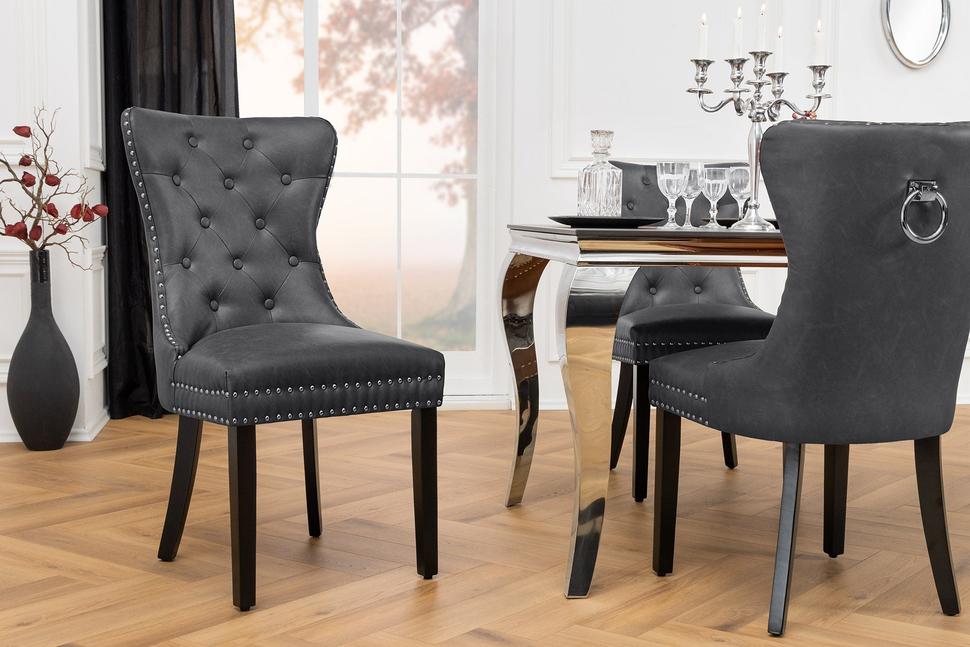 Chesterfield Stoel CASTLE Zwart Kunstleer Massief Hout met Comfort Handvat - 44585 afbeelding