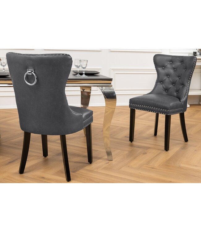 Invicta Interior Chesterfield Stoel CASTLE Zwart Kunstleer Massief Hout met Comfort Handvat - 44585