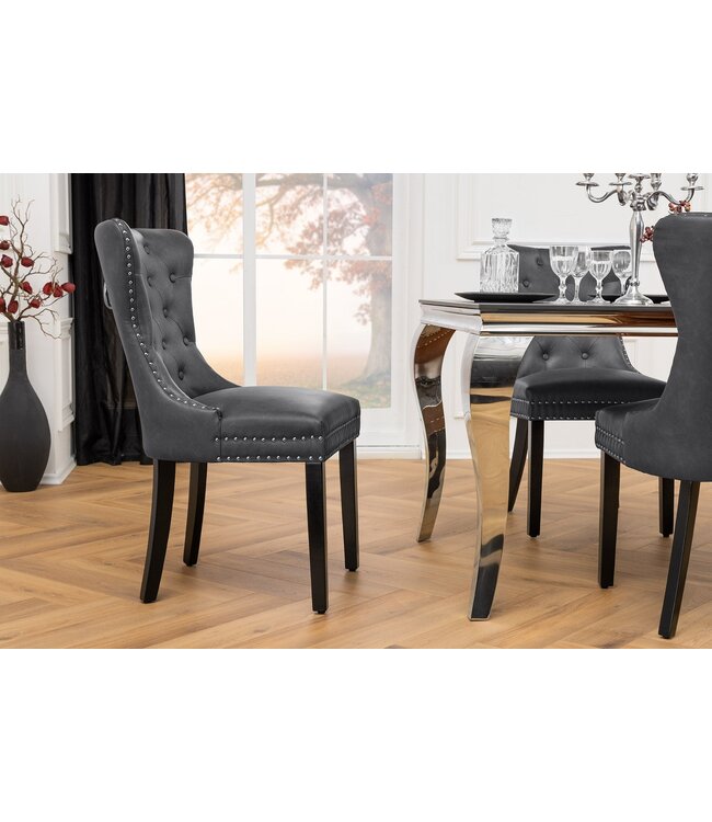 Invicta Interior Chesterfield Stoel CASTLE Zwart Kunstleer Massief Hout met Comfort Handvat - 44585