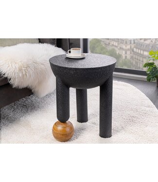 Invicta Interior Ronde bijzettafel ABSTRACT 50cm Zwart IJzeren Handgemaakte Mango Houten Bal - 44855