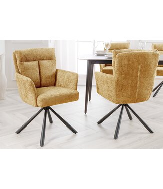 Invicta Interior Bureaustoel BIG GEORGE mosterdgeel structuurstof met armleuning metaal zwart - 44437 Invicta Interior Bureaustoel BIG GEORGE mosterdgeel structuurstof met armleuning metaal zwart - 44437