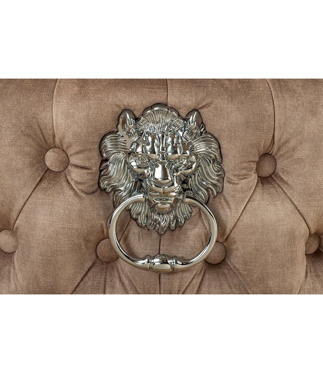 Invicta Interior Chesterfield Stoel CASTLE DELUXE beige fluweel met leeuwenkop studs - 45734