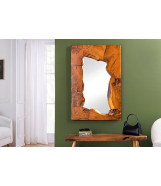 Invicta Interior Massieve spiegel MOSAIK 90cm teakhouten vierkante boomstam handgemaakt - 44711