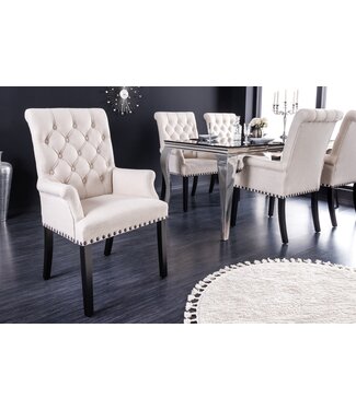 Invicta Interior Design Stoel CASTLE beige zwart Getextureerde stof Armleuningen Houten poten - 43216