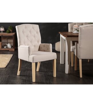 Invicta Interior Elegante fauteuil CASTLE beige met Chesterfield stiksels in landelijke stijl - 40073
