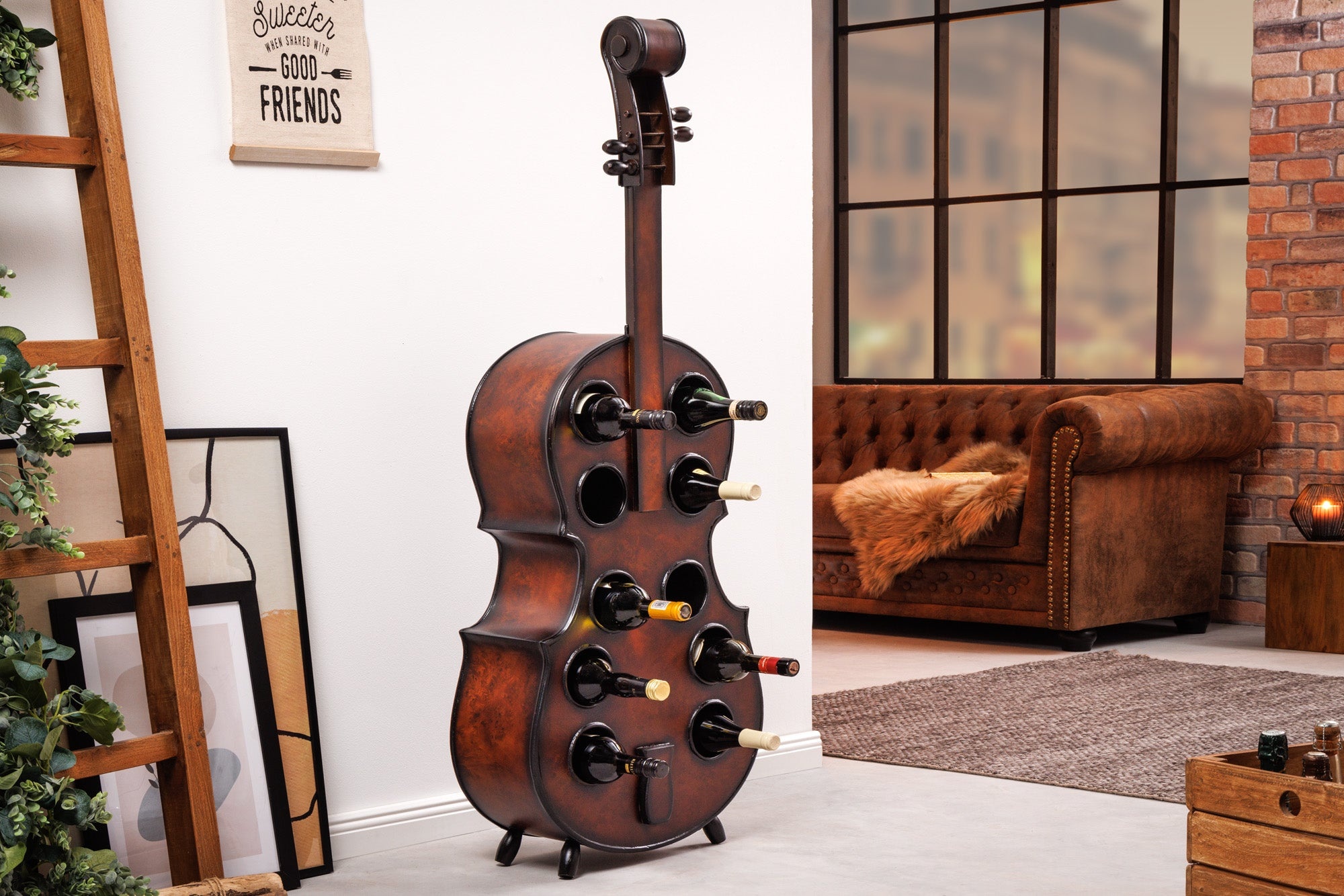 Extravagant wijnrek CELLO 133cm bruin grenenhout voor 10 flessen - 42580 afbeelding