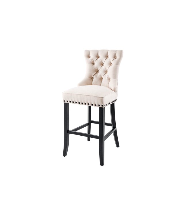 Invicta Interior Design barkruk CASTLE beige zwart structuurstof met rugleuning hout Chesterfield - 43217