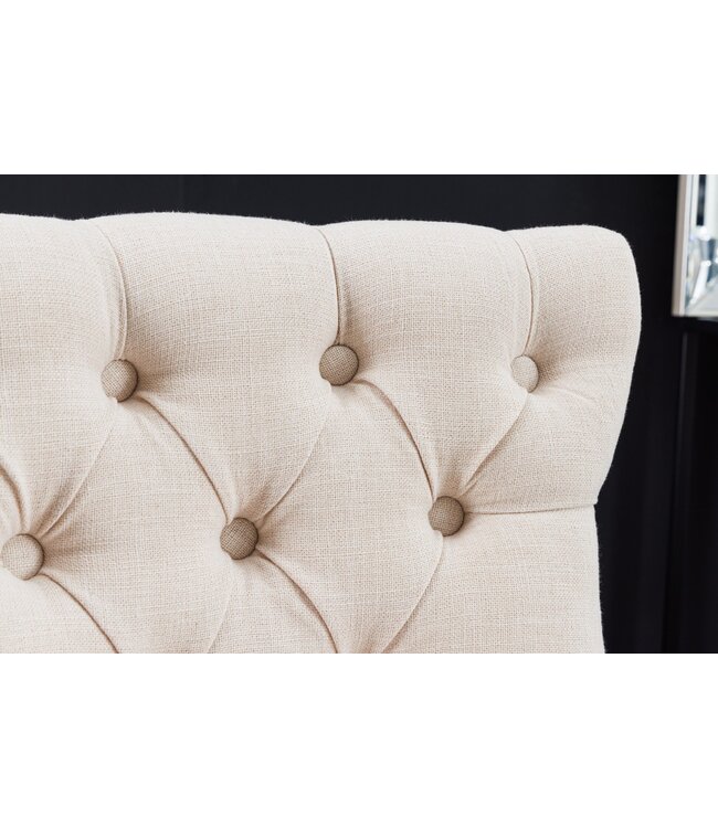 Invicta Interior Design barkruk CASTLE beige zwart structuurstof met rugleuning hout Chesterfield - 43217