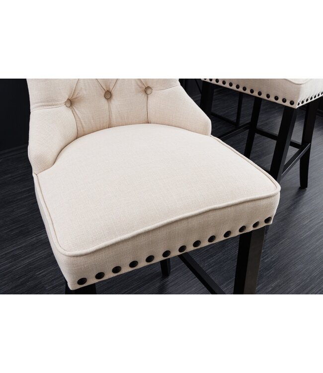 Invicta Interior Design barkruk CASTLE beige zwart structuurstof met rugleuning hout Chesterfield - 43217