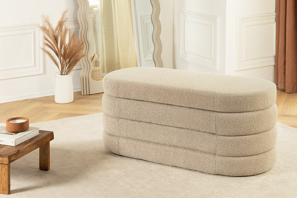 Extravagante gestoffeerde bank VOGUE 115cm taupe bouclé bank met opbergruimte - 46684 afbeelding