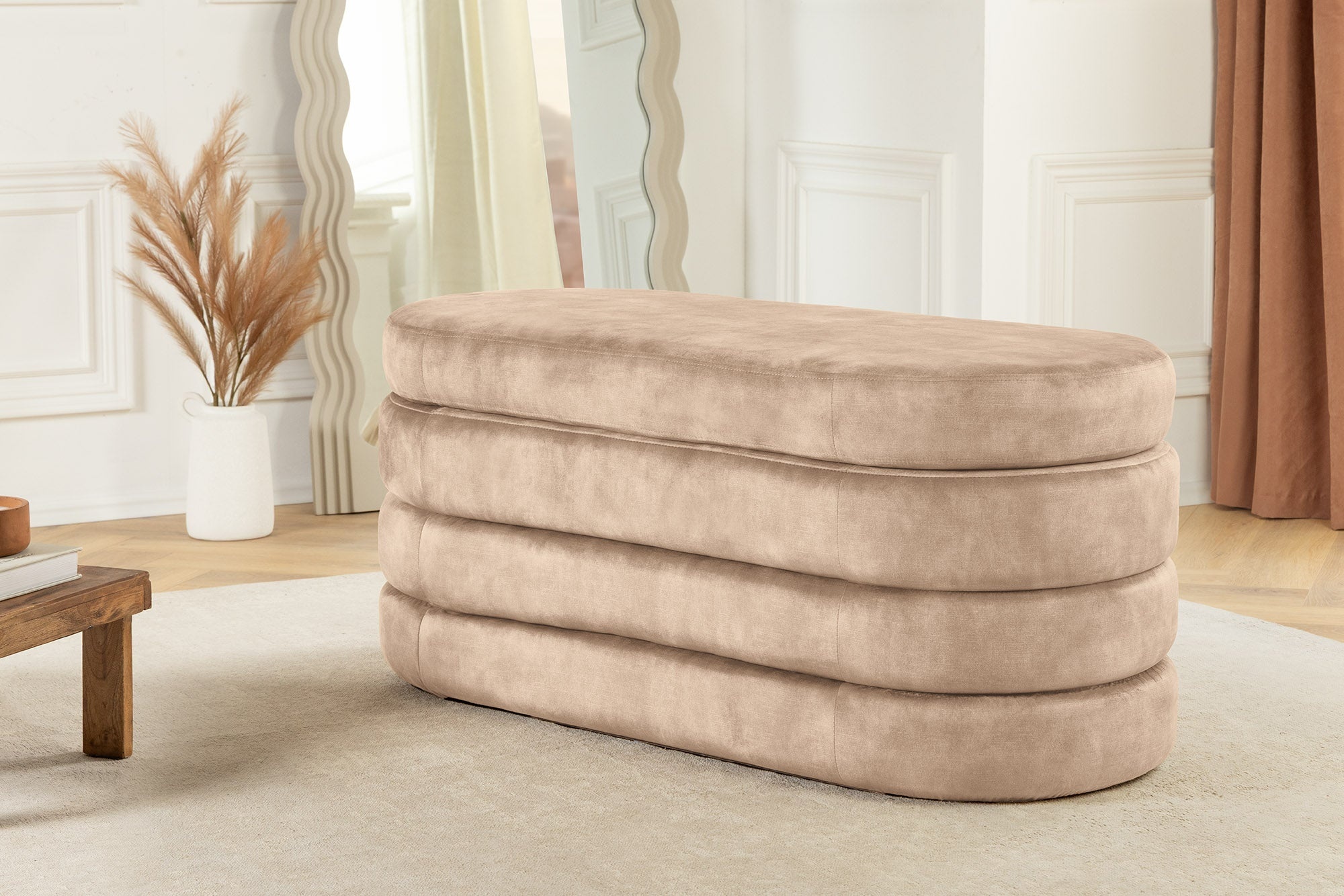 Extravagante gestoffeerde bank VOGUE 115cm champagne fluwelen bank met opbergruimte - 46686 afbeelding