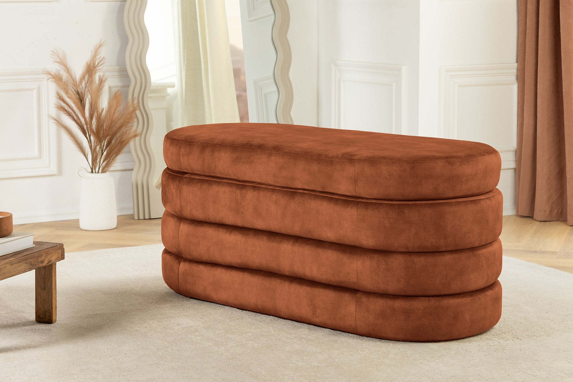Extravagante gestoffeerde bank VOGUE 115cm roestbruin fluwelen zitbank met opbergruimte - 46691 afbeelding