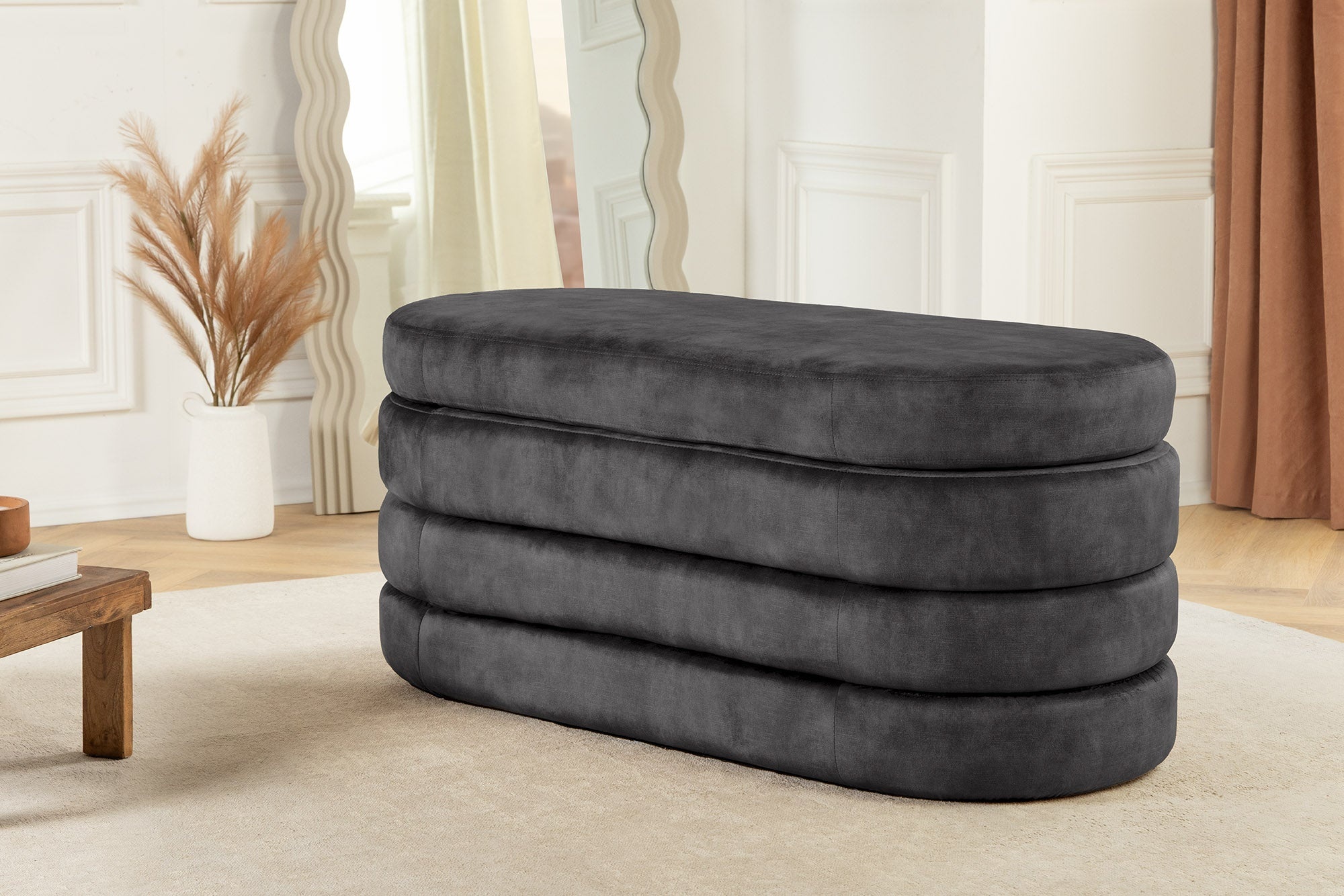 Extravagante gestoffeerde bank VOGUE 115 cm grijs fluwelen bank met opbergruimte - 46687 afbeelding