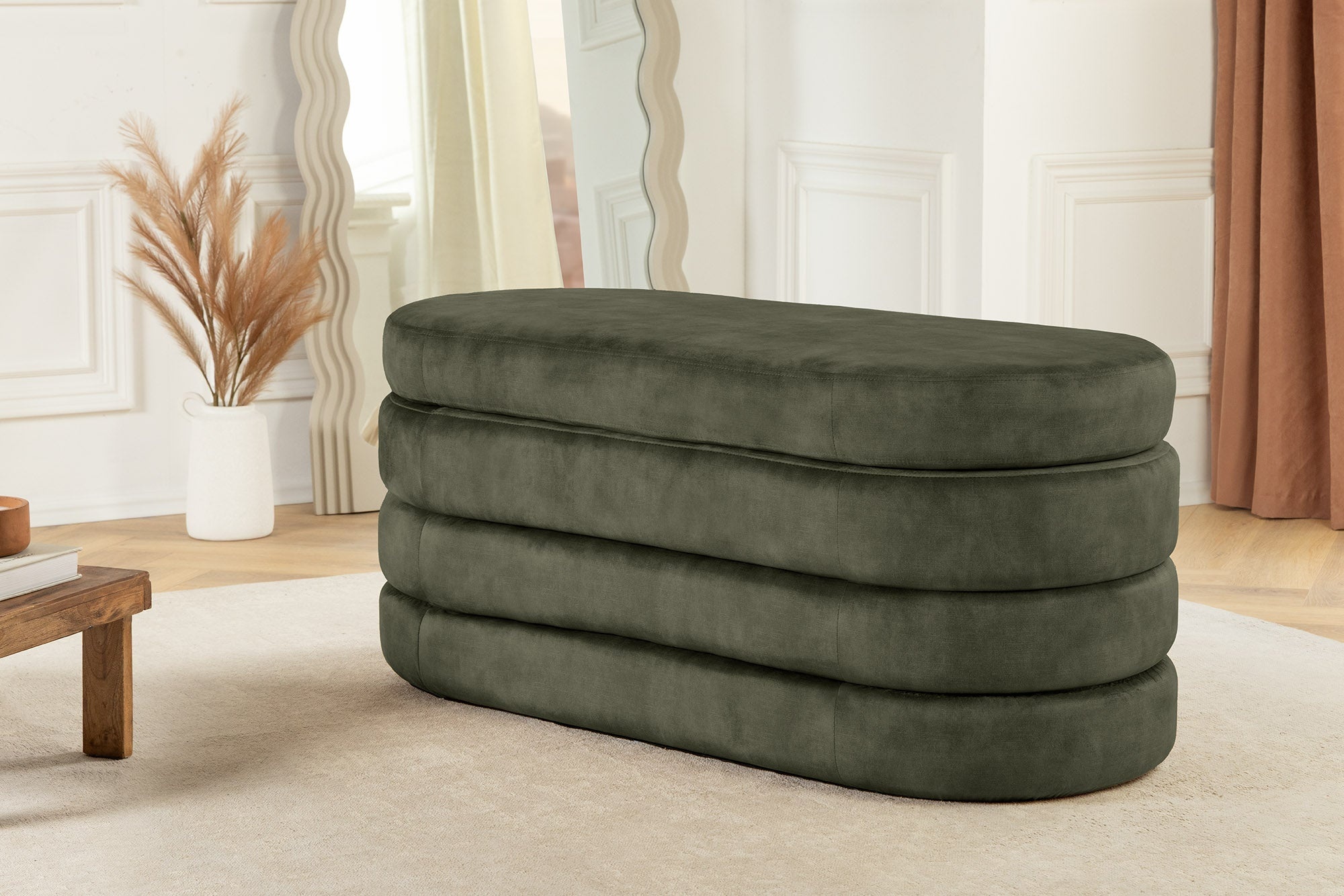 Extravagante gestoffeerde bank VOGUE 115 cm groen fluwelen bank met opbergruimte - 46692 afbeelding