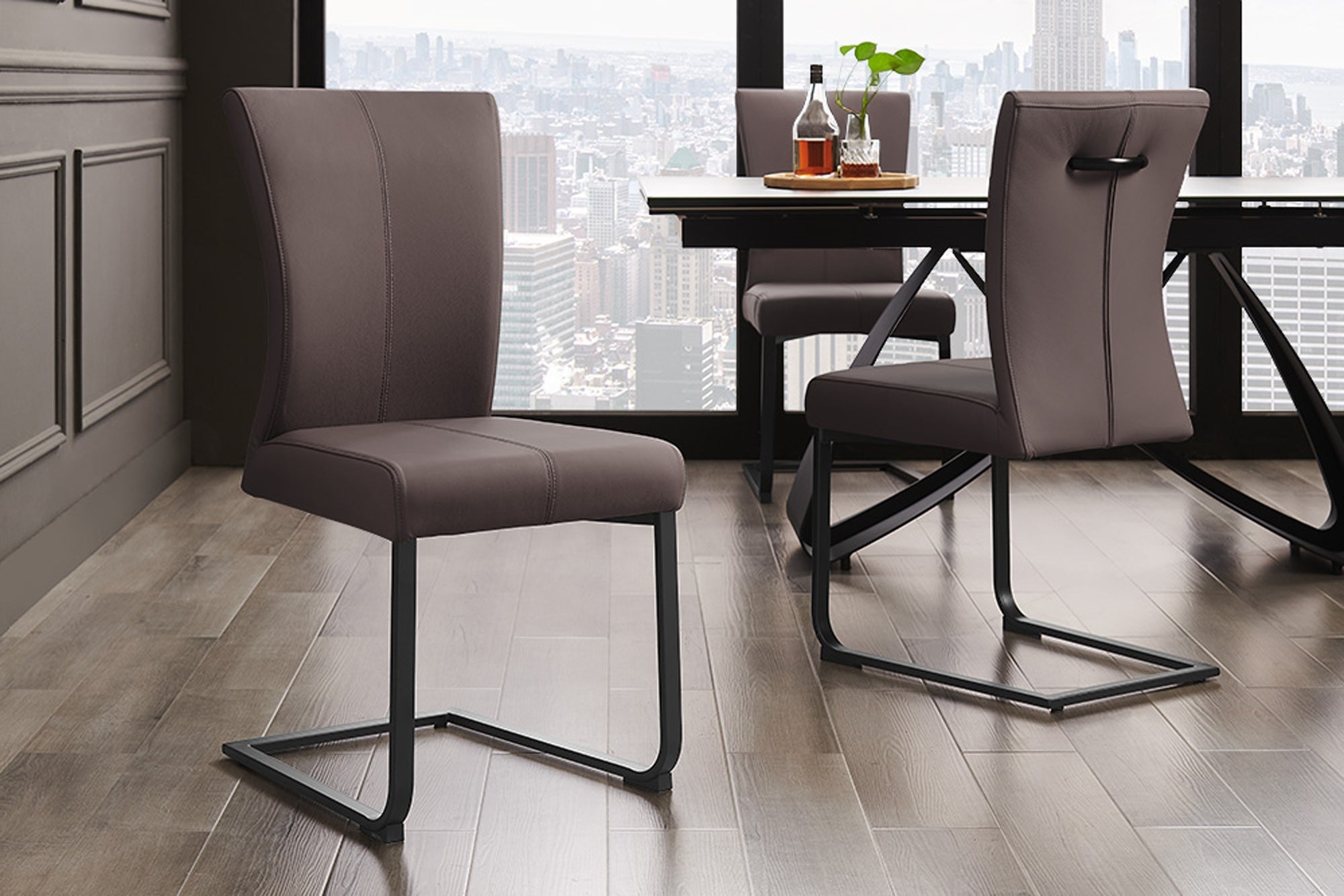Moderne sledestoel SAMSON taupe grijs echt lederen metalen frame met comfort handvat - 45173 afbeelding