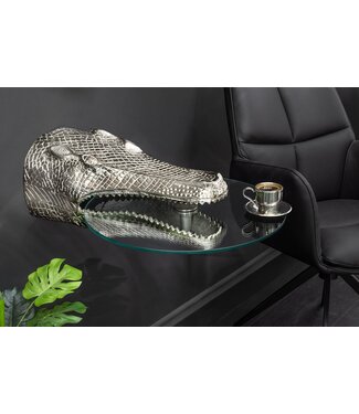 Invicta Interior Design Hangtafel WILDLIFE CROCODILE 60cm Zilverkleurig Metalen Krokodil Bijzettafel - 44843