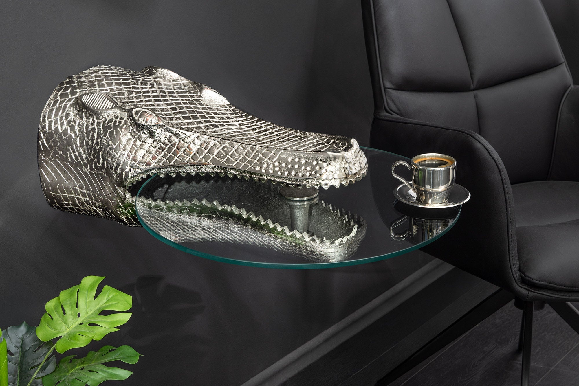 Design Hangtafel WILDLIFE CROCODILE 60cm Zilverkleurig Metalen Krokodil Bijzettafel - 44843 afbeelding